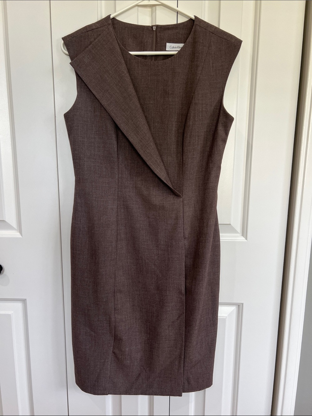 Calvin Klein Brown Midi Sheath Dress with Asymmetric Drape